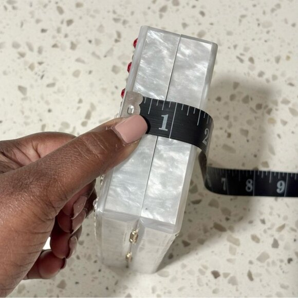 Milly Box Acrylic Clutch Swarovski Crystal Rainbow Stripe Removable Chain - Picture 14 of 14